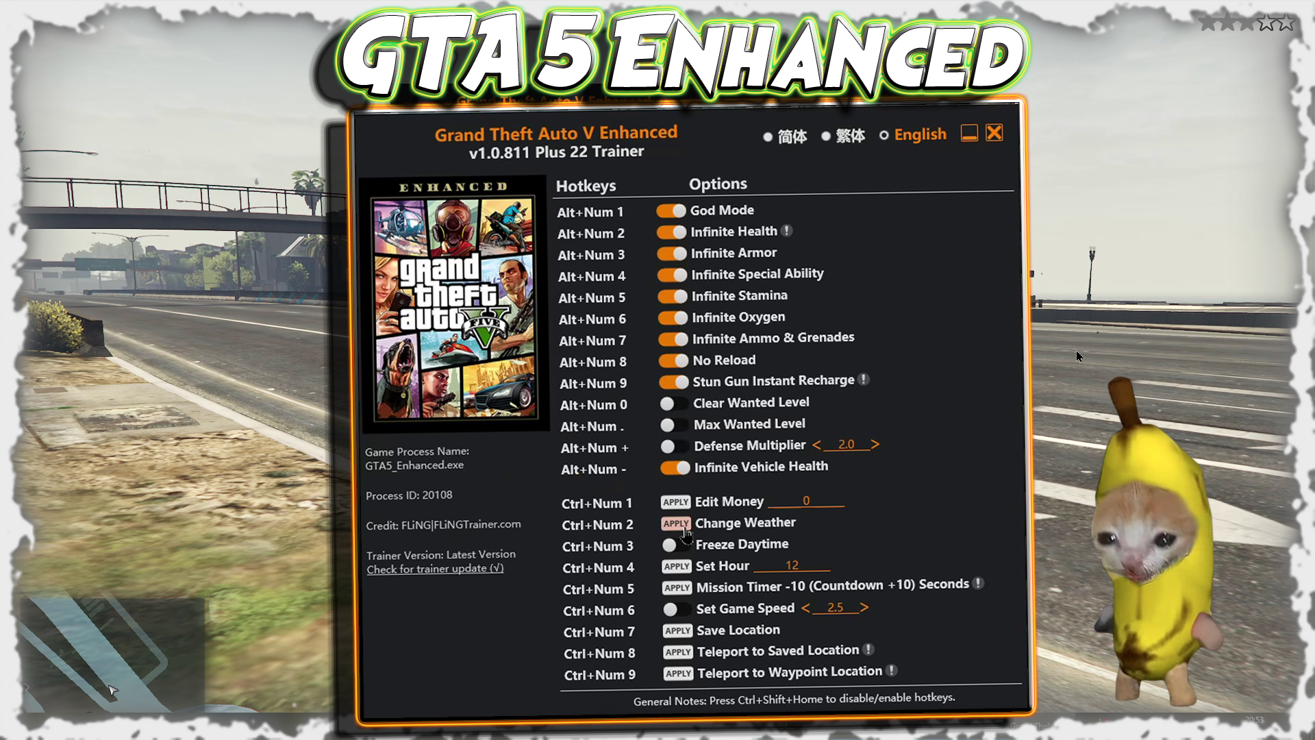Trainer for GTA 5 Enhanced Version 1.70 DLC Update