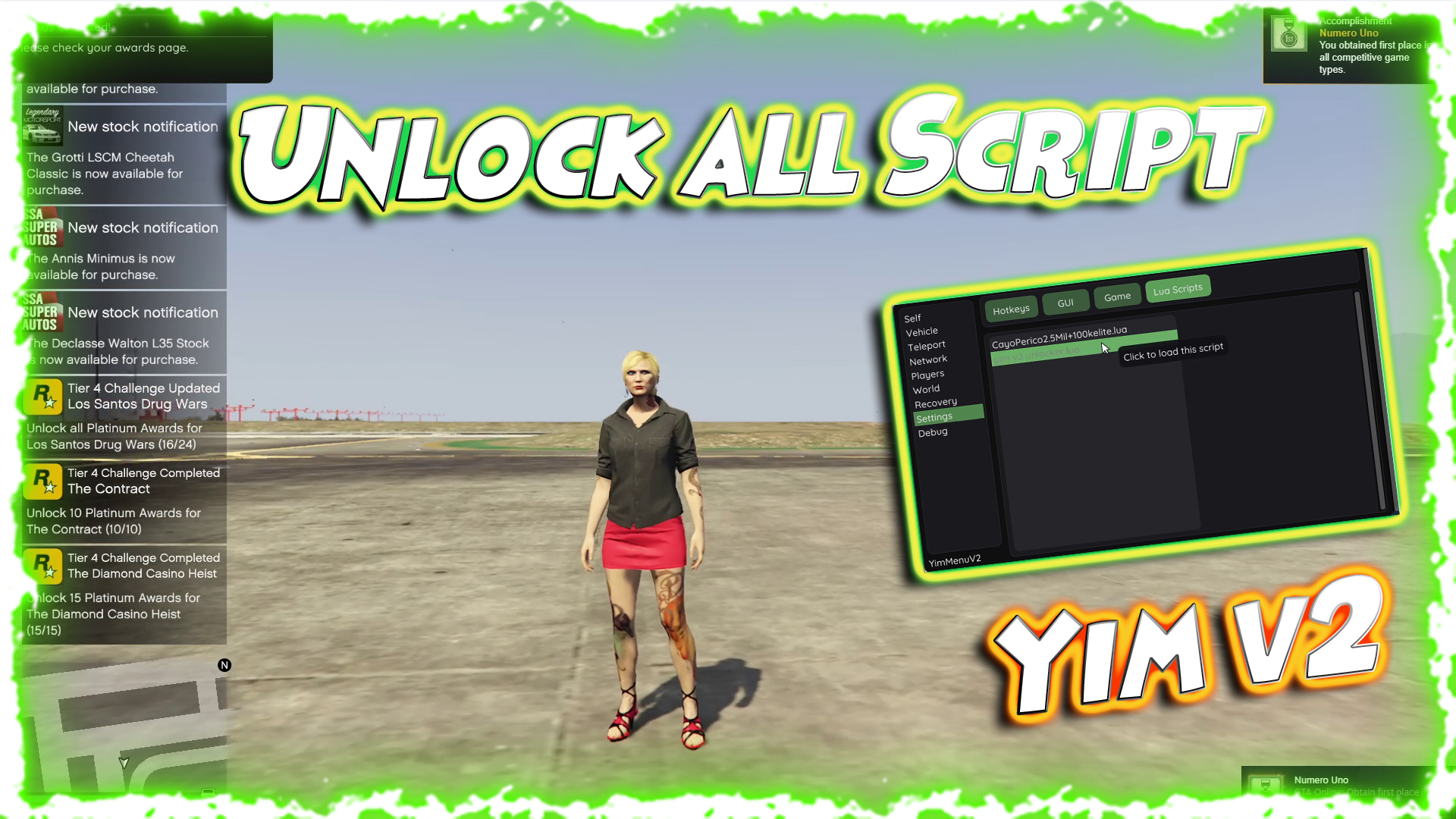 Unlock all Awards Script for Yim Menu v2 for GTA V THE MONEY FRONT DLC